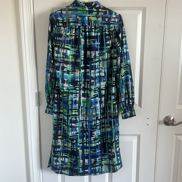 Leslie Fay Modest Long Sleeve Belted Duster Shirt Dress Abstract Geometric Sz 8 - Picture 5 of 10